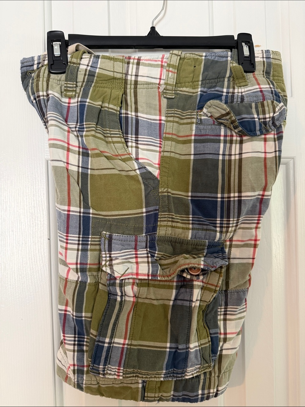Abercrombie Boys Size 14 Plaid Cargo Shorts - Olive & Navy